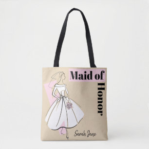 Fashion Bride Neutral Maid of Honour Name tote Bag