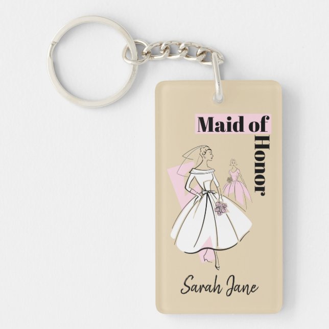 Fashion Bride Neutral Maid of Honour rectangle Key Ring (Front)