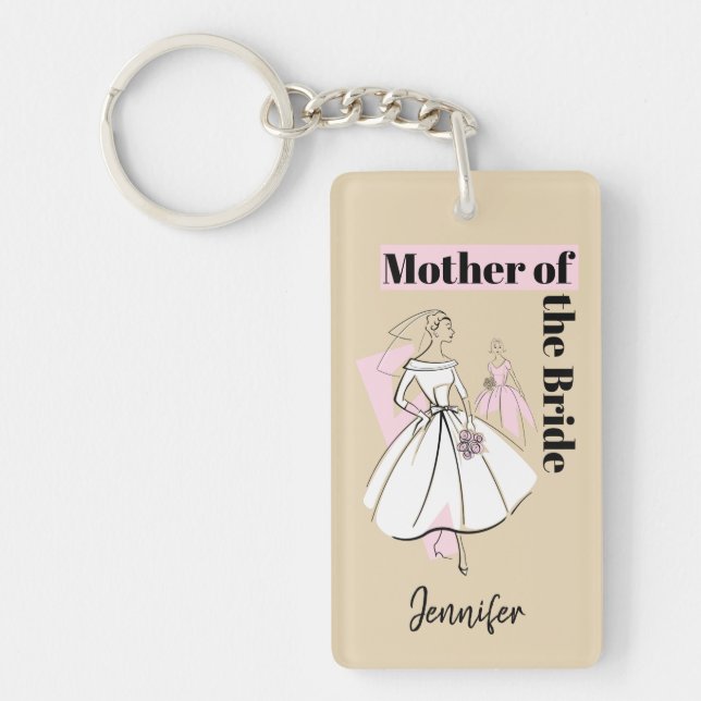 Fashion Bride Neutral Mother of Bride rectangle Key Ring (Front)