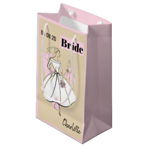 Fashion Bride Neutral Name Date small pink Gift Bag