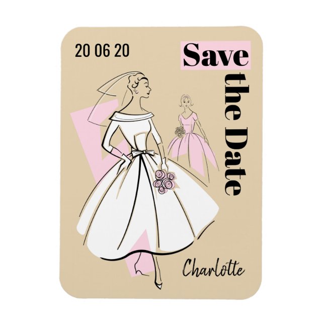 Fashion Bride Neutral Save the Date flexible Magnet (Vertical)