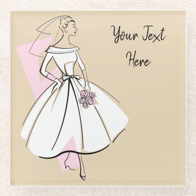 Fashion Bride Neutral Text coaster glass (Front)