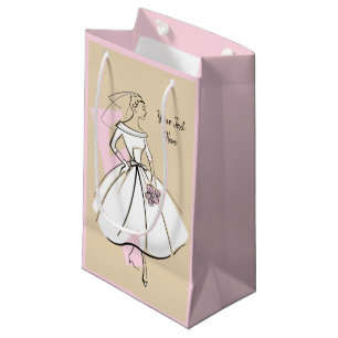 Fashion Bride Neutral Text gift bag small pink