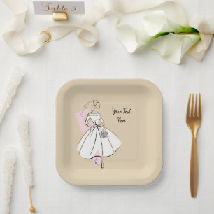 Fashion Bride Neutral Text square Paper Plate