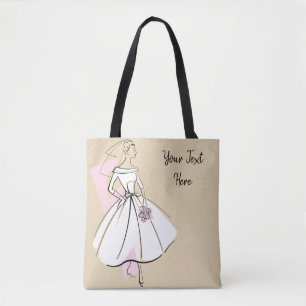 Fashion Bride Neutral Text tote pink back Bag