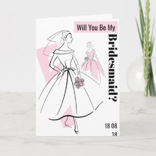 Fashion Bride Pink Be My Bridesmaid text Invitation