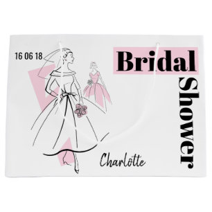 Fashion Bride Pink Bridal Shower Date Name large Gift Bag