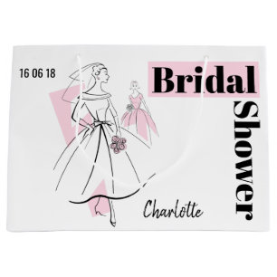 Fashion Bride Pink Bridal Shower Date Name large Gift Bag