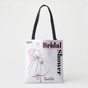 Fashion Bride Pink Bridal Shower Date Name tote Bag