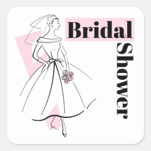 Fashion Bride Pink Bridal Shower square Sticker