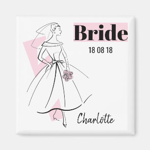 Fashion Bride Pink Bride Date Name magnet square