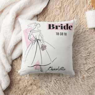 Fashion Bride Pink Bride Date Name pink back Cushion