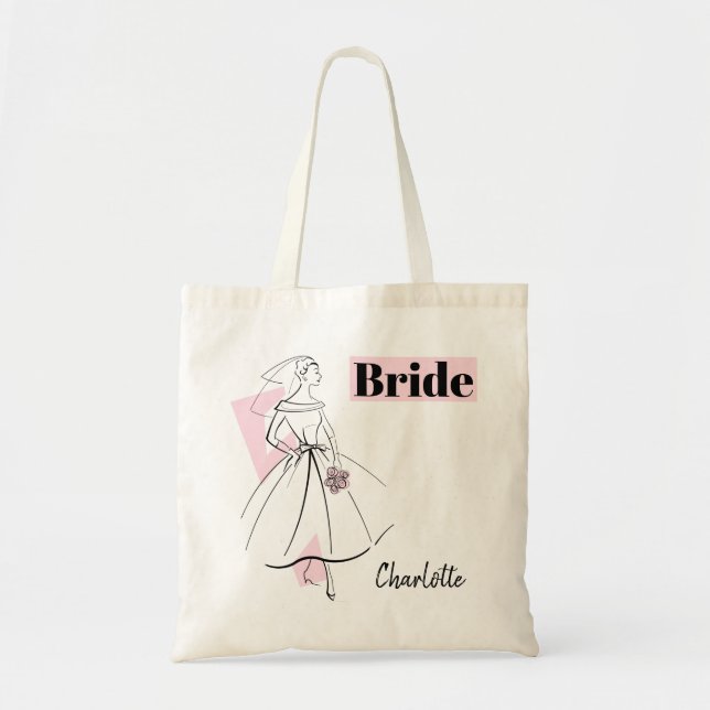 Fashion Bride Pink Bride Name budget tote Bag (Front)