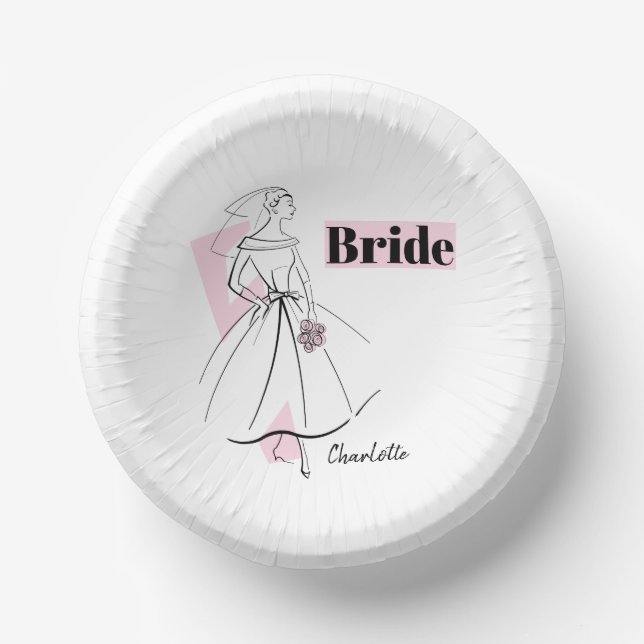 Fashion Bride Pink Bride Name  Paper Plate (Front)