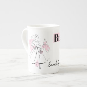 Fashion Bride Pink Bridesmaid Name mug bone china