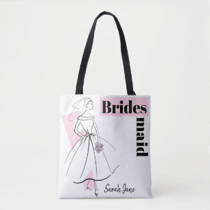 Fashion Bride Pink Bridesmaid Name tote Bag
