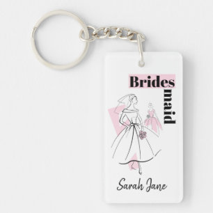 Fashion Bride Pink Bridesmaid rectangle Key Ring