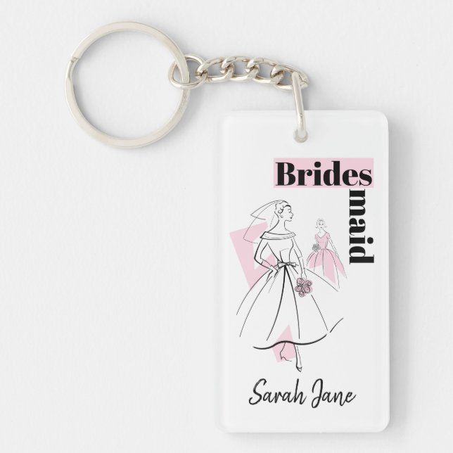 Fashion Bride Pink Bridesmaid rectangle Key Ring (Front)