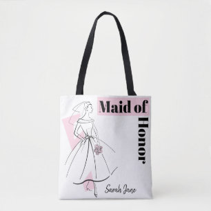 Fashion Bride Pink Maid of Honour Name tote Bag
