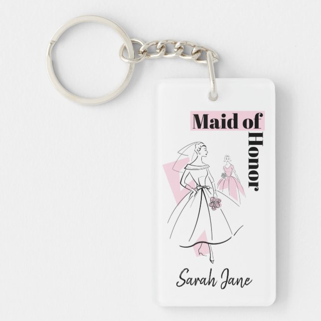 Fashion Bride Pink Maid of Honour rectangle Key Ring (Front)