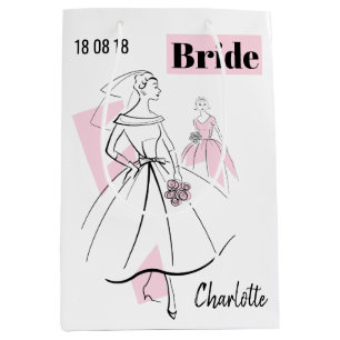 Fashion Bride Pink Name Date gift bag medium
