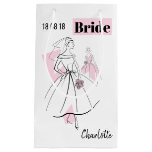Fashion Bride Pink Name Date gift bag small