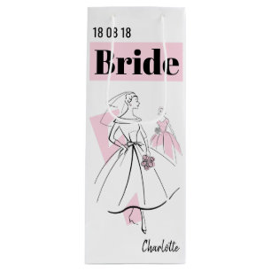Fashion Bride Pink Name Date gift bag wine