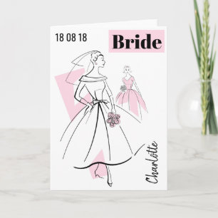Fashion Bride Pink Name Date greetings card