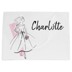 Fashion Bride Pink Name gift bag large