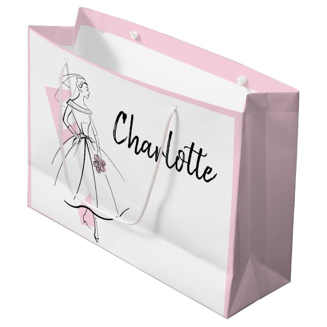 Fashion Bride Pink Name gift bag large pink (Front Angled)