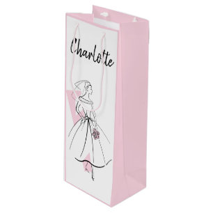Fashion Bride Pink Name pink wine Gift Bag