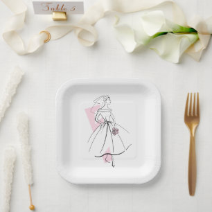 Fashion Bride Pink square Paper Plate