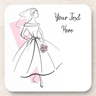 Fashion Bride Pink Text coaster cork back