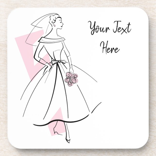 Fashion Bride Pink Text coaster cork back (Front)