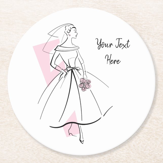 Fashion Bride Pink Text coaster round (Front)