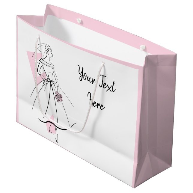Fashion Bride Pink Text gift bag large pink (Front Angled)