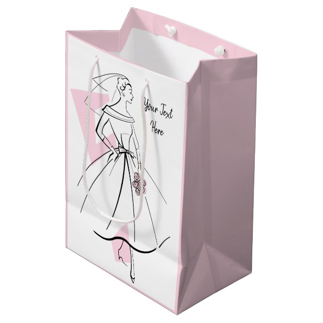 Fashion Bride Pink Text gift bag medium pink (Front Angled)