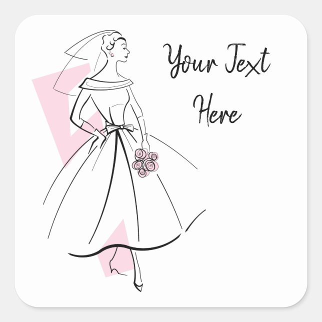 Fashion Bride Pink Text square Square Sticker (Front)