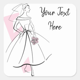 Fashion Bride Pink Text square Sticker