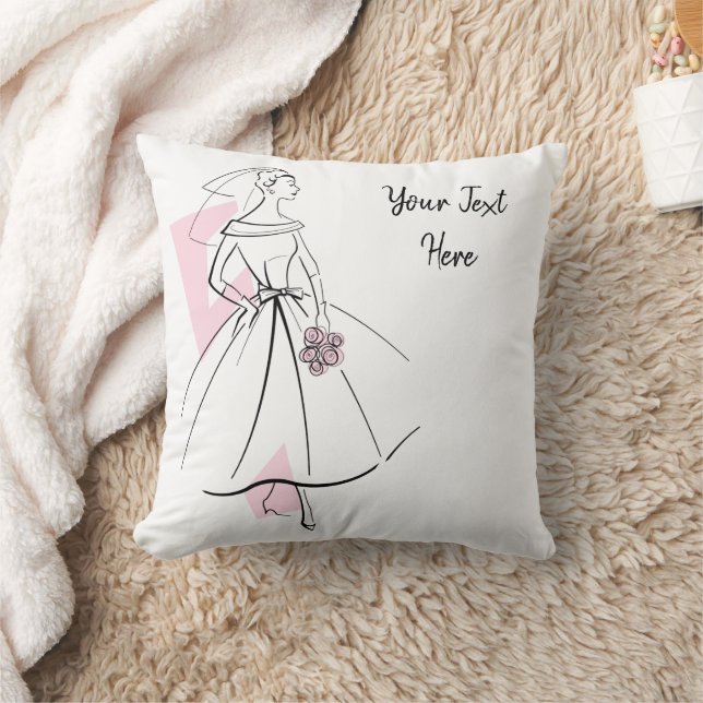 Fashion Bride Pink Text throw pillow multi back (Blanket)