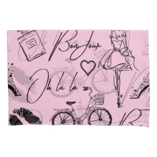 Fashion, calligraphy, Eiffel Tower, lips Pillowcase
