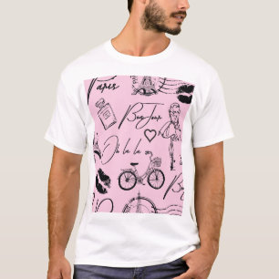 Fashion, calligraphy, Eiffel Tower, lips T-Shirt