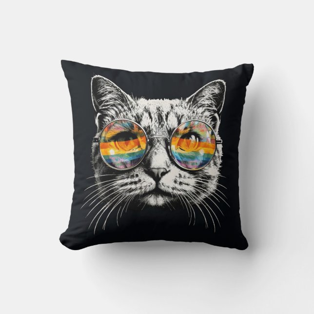 fashion cat with rainbow glasses cushion (Front)