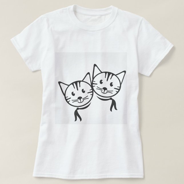 Fashion Cats T-Shirt (Two cartoon cats in black and white, one on the left and one on the right, overlapping each other!)