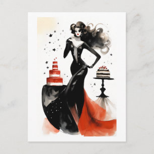 Fashion Celebration. Beautiful woman with cake Postcard