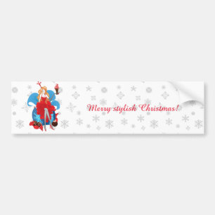 Fashion Christmas stylish red grey illustration Bumper Sticker
