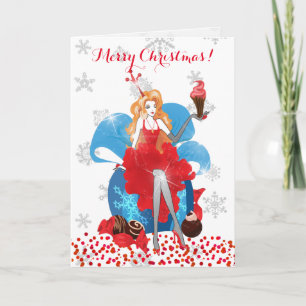 Fashion Christmas stylish red grey illustration Holiday Card