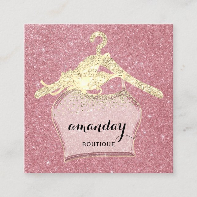 Fashion Cloth Hanger Dress  Boutique QR Code Logo  Square Business Card (Front)