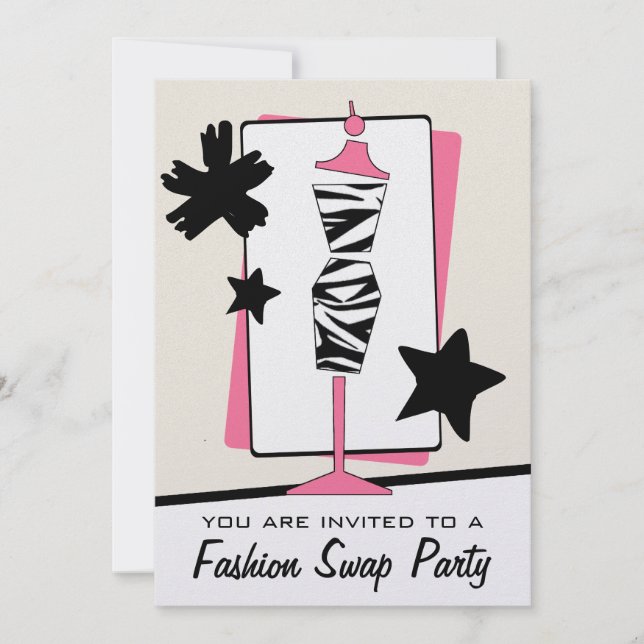 Fashion Clothing Swap Party Zebra Print Dress Form Invitation (Front)