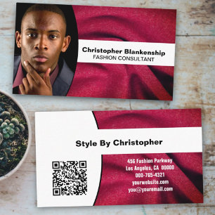 Fashion Consultant Burgundy Fabric Photo QR Code Business Card